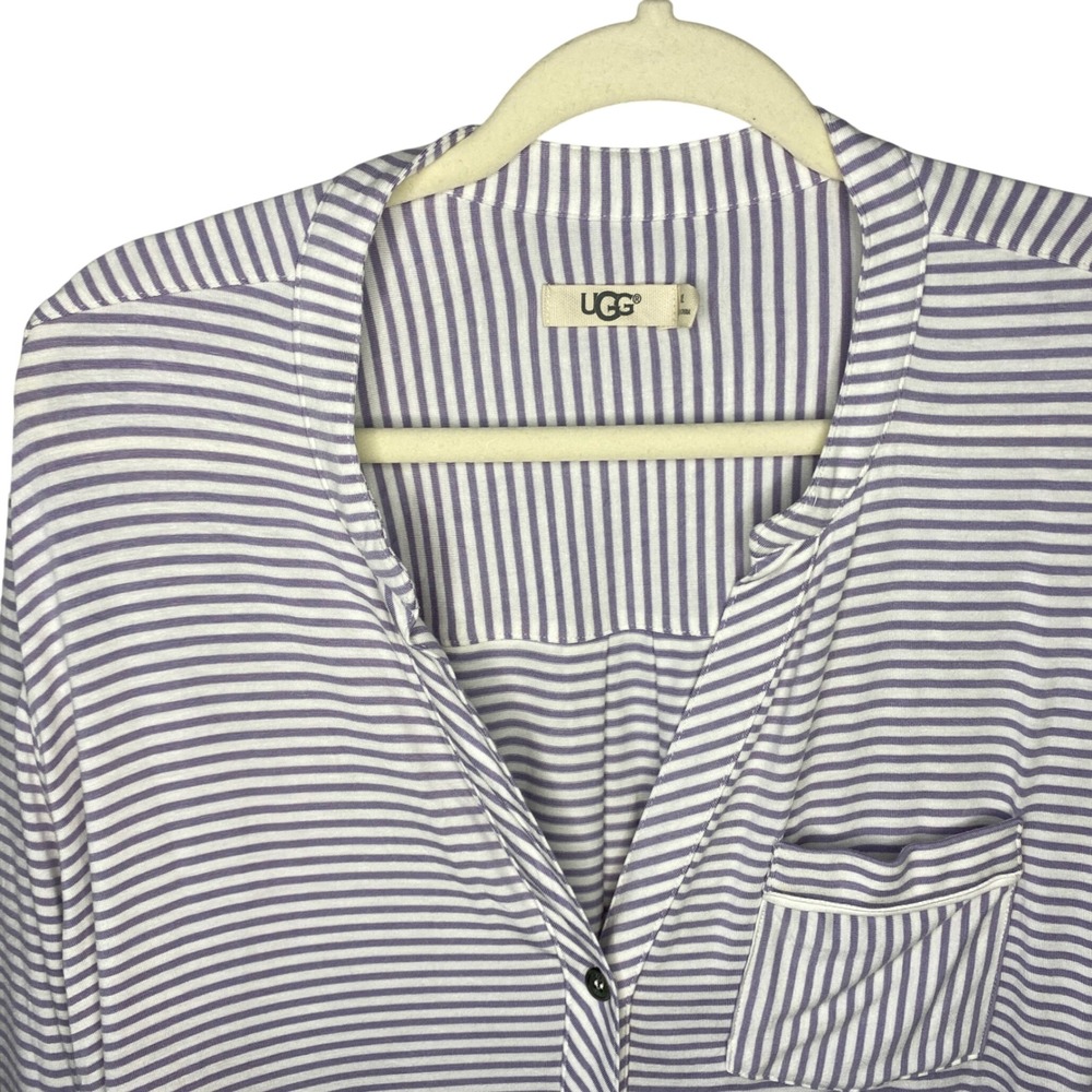 UGG Womens Striped Button Down Nightshirt Purple White 3/4 Sleeve XL Loungewear - Picture 4 of 15